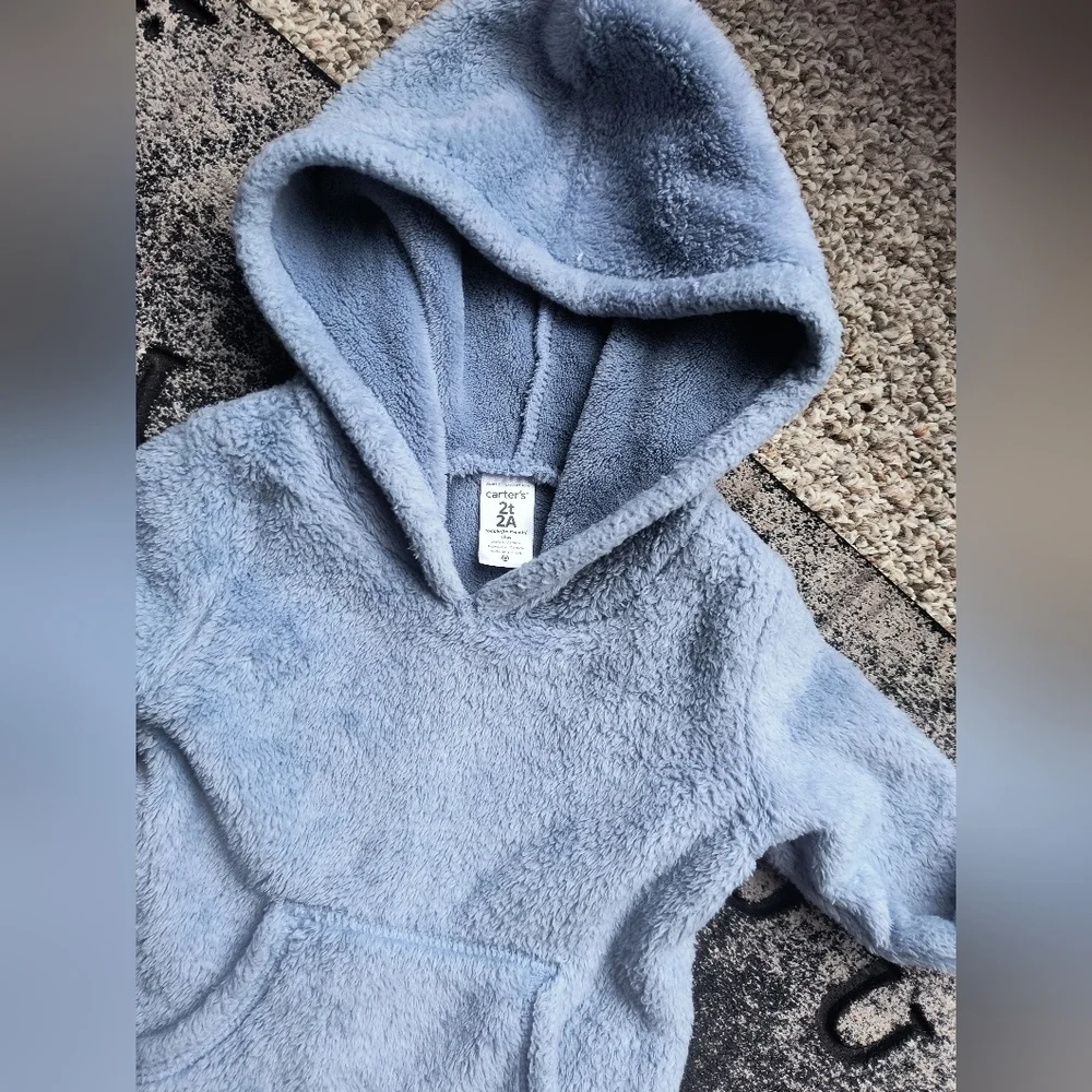Carter's Girls Toddler Hooded Sweatshirt Pullover Blue Fuzzy Jacket Size 2T